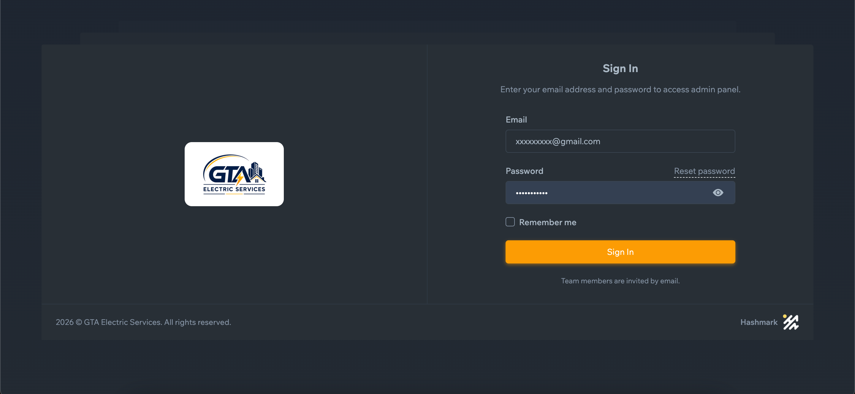 Admin sign-in screen